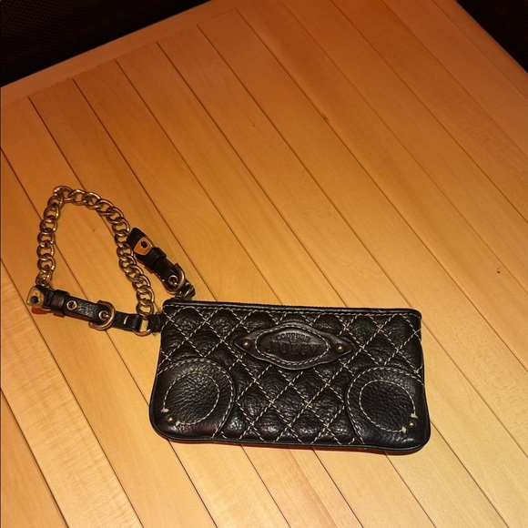 Vintage Juicy Couture Black Quilted Leather Wristlet with Gold Chain